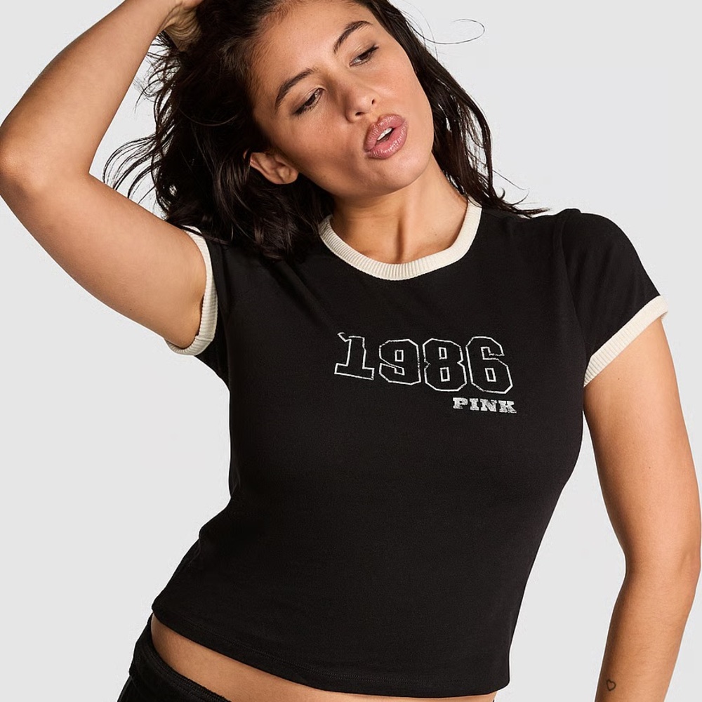 VS PINK Black & Cream Retro Cotton Tee